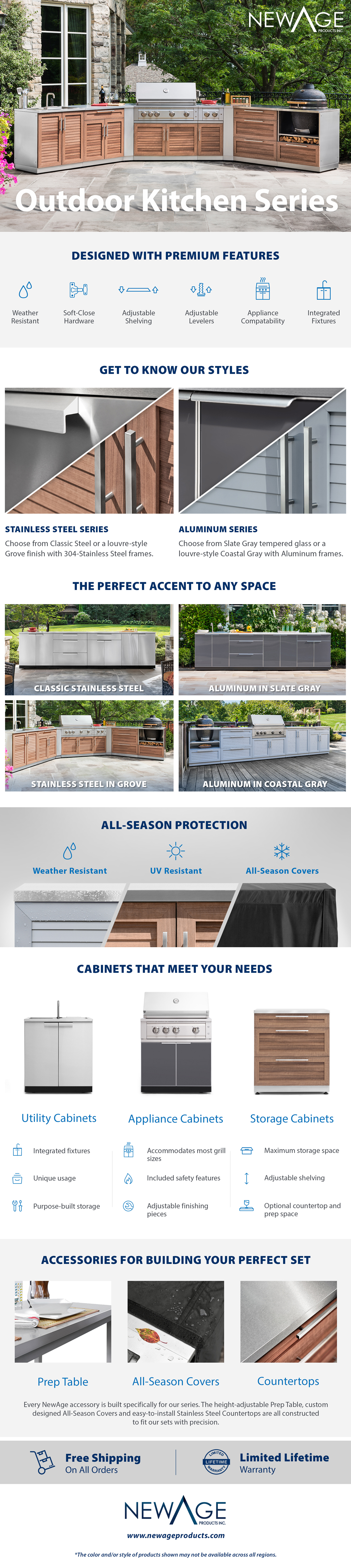 NewAge Products Natural Cherry 4Piece 92 in. W x 36.5 in. H x 24 in. D Outdoor Kitchen